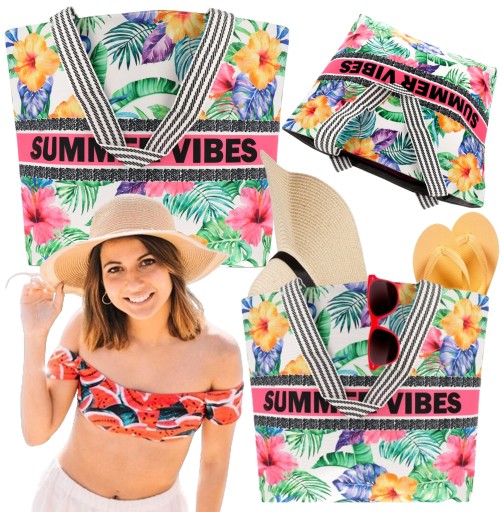 V2 LETNÁ VIBES PLÁŽOVÁ TAŠKA Zips SHOPPER PLÁŽOVÁ TAŠKA PIKNIKOVÝ MIX
