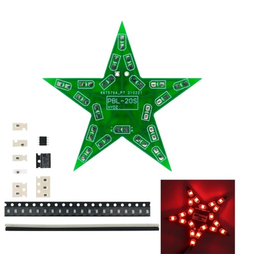 LED hviezda, pulzujúce svetlo, spájkovacia učebná súprava DIY - červená