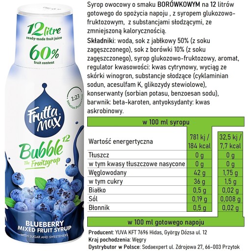 Sirup na sódu FruttaMax BLUEBERRY karbonizátor 500 ml na 12 l