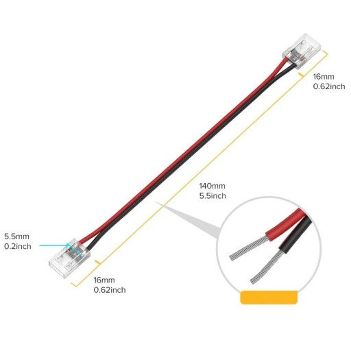 14 cm konektor pre COB LED pásy 8 mm konektorová svorka rýchla montáž, obojstranná