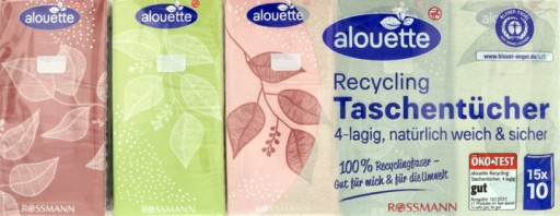 ALOUETTE Recyklačné ekologické hygienické utierky 4-vrstvové 15x10 ks