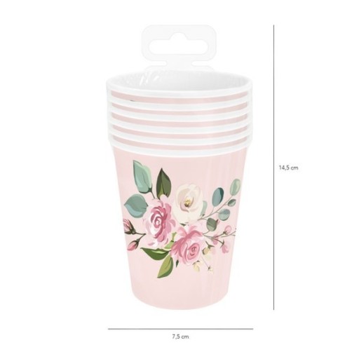 NARODENINOVÉ POHÁRKY ružové s kvetmi 200ml 8 ks