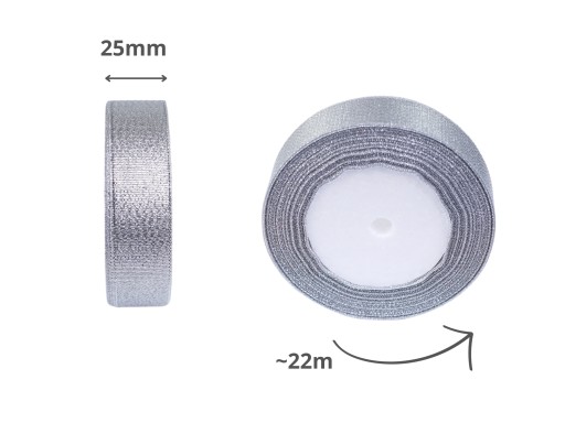 STUHA GLITTROVÁ STRIEBORNÁ STUHA 25mm 22m
