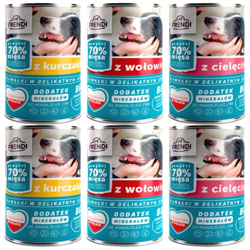 FRENDI Konzervované mokré krmivo pre psov, mix príchutí, 6 x 400g