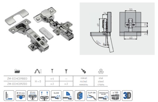 Hydraulický nábytkový pánt s tichým zatváraním