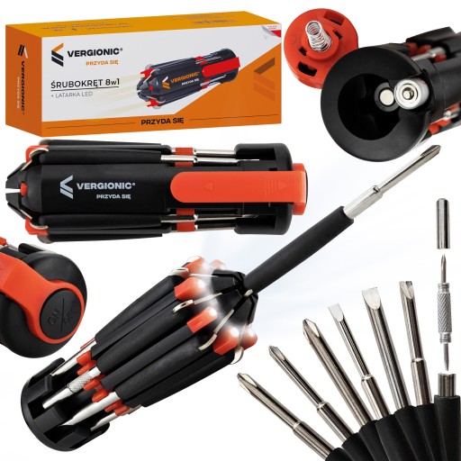 Multifunkčný skrutkovač 8v1 s LED baterkou