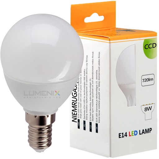 E14 LED žiarovka 720lm 8W WARM guľa