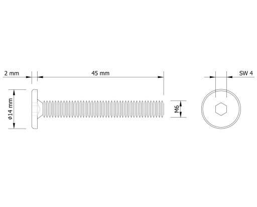 10x metrická skrutka M6 x 45 mm biela pozinkovaná s hlavou valca, nábytková skrutka
