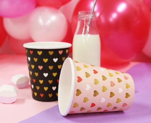 Valentínske srdiečkové papierové poháre XOXO Pink 6 ks