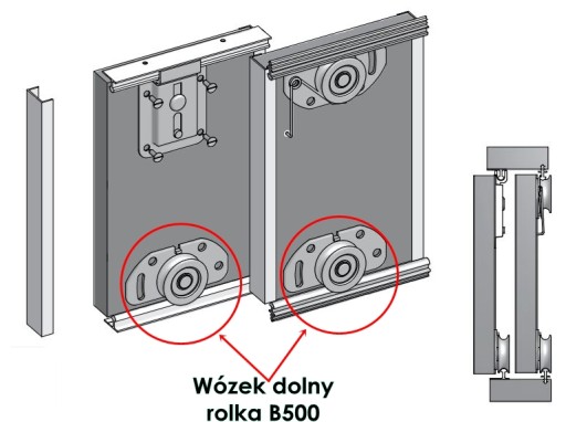 Spodný vozík posuvných dverí B500, koliesko, valček