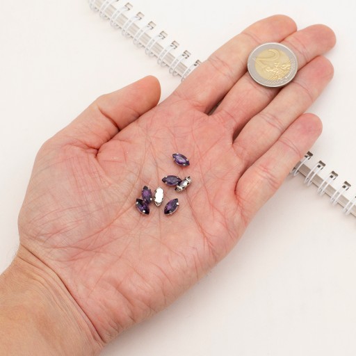 Štrasové kamienky na šitie, sklo, mosadzný podstavec, konské oko, 10x5x4mm, 10ks