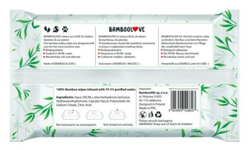 Vlhčené obrúsky BAMBOO, 60 ks