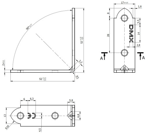 KW3 ÚZKOÚHLOVÝ MONTÁŽNY KONEKTOR 50x50x17x2 10ks PRE DOMAX WOOD