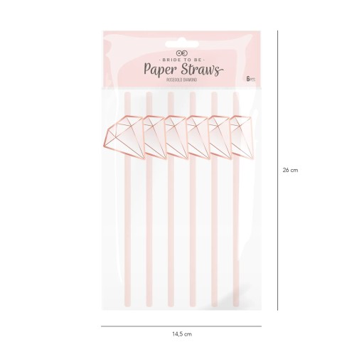 ROSE GOLD papierové slamky hen party 6 ks