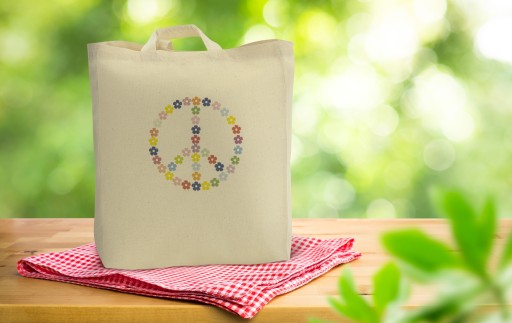 EKO nákupná taška 28x8x8x35cm bavlnená látka 145g PACYFKA PEACE potlač