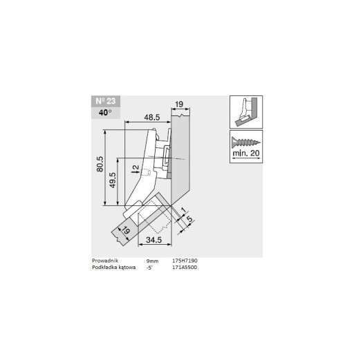BLUM 79B9658 CLIP TOP BLUMOTION uhlový +45° BLUM