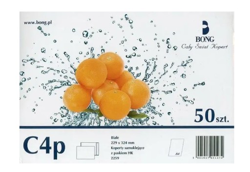 HK samolepiaca obálka s pruhom biela C4 (229 x 324 mm) Bong 50 kusov