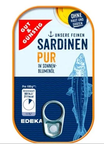 Sardinka bez kože a kostí v slnečnicovom oleji 125 g DE