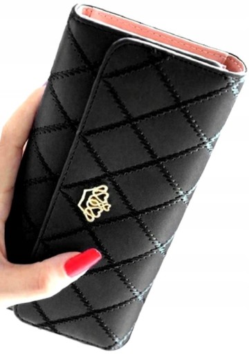 Dámska peňaženka Elegantné kožené zapínanie VEĽKÁ čierna CLASSIC kabelka