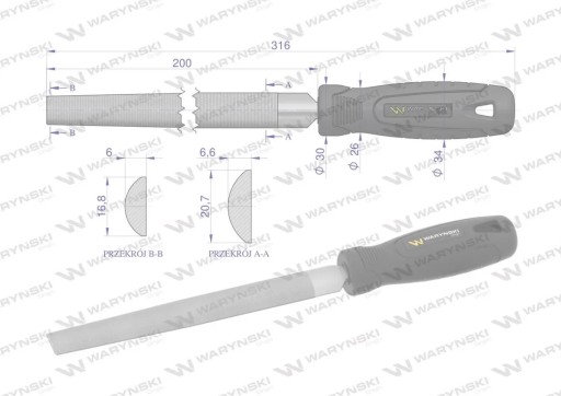 Polguľatý pilník 200 mm Waryński