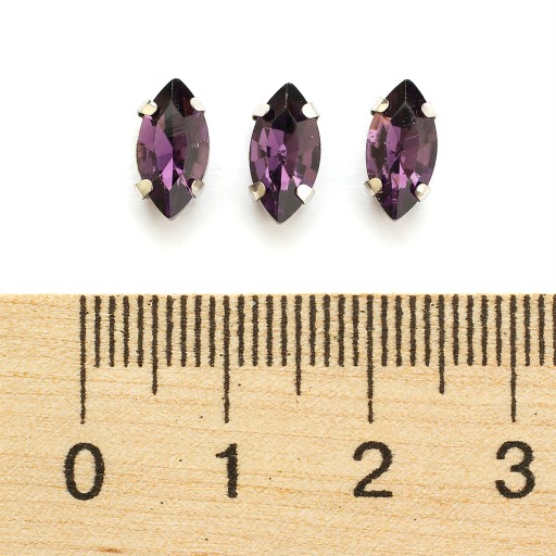 Štrasové kamienky na šitie, sklo, mosadzný podstavec, konské oko, 10x5x4mm, 10ks