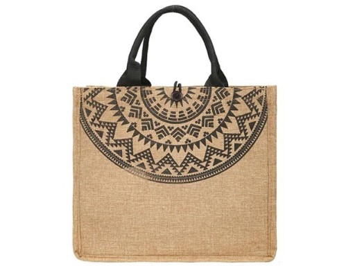 Béžová čierna plátenná taška Boho BAG A4