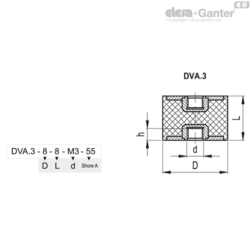 Vibroizolátor DVA.3-20-25-M6-70 - závitové, slepé otvory