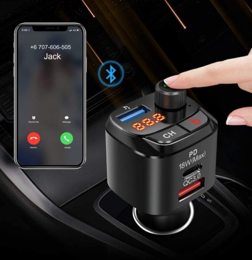 BLUETOOTH AUTO VYSIELAČ FM MP3 RÝCHLA NABÍJAČKA 3 x USB QC 3.0