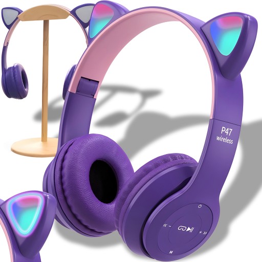 SLÚCHADLÁ PRE DETI BLUETOOTH MAČACIE UŠI MAČKA LED RGB MIKROfón do uší