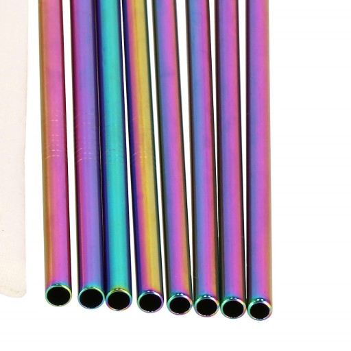 ECO HRUBÉ TRUBKY SADA KOVOVÝCH SLAMIEK 8 ks RAINBOW OPAKOVANE POUŽITEĽNÝ ČISTIČ