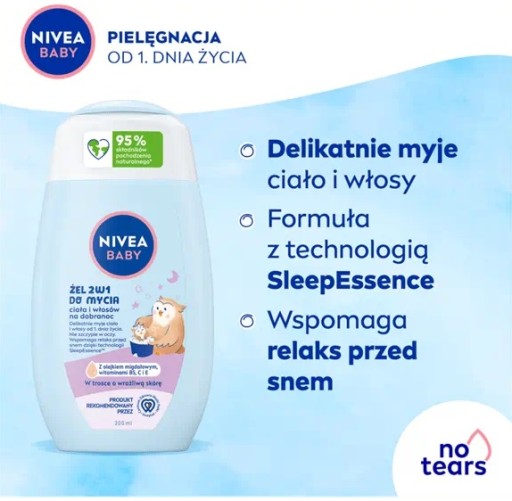 NIVEA BABY GÉL 2V1 NA UMÝVANIE TELA A VLASOV NOČNÁ PRE BOJČATÁ 200ML