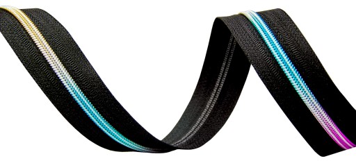 Páska na zips 5mm DÚHOVÁ ČIERNA + 2 zipsy 1m