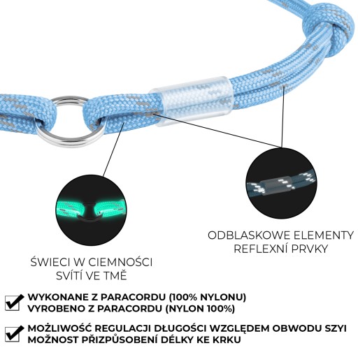 Reflexná modrá šnúrka paracord na štítok s adresou, veľkosť M