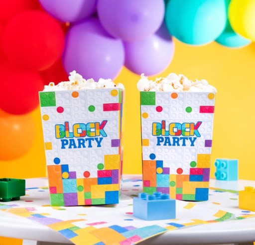 POPCORNOVÉ KRABIČKY, LEGO BLOKY NA NARODENINY, 6 KS