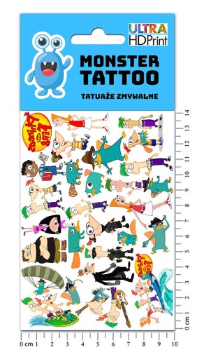 UMÝVAJÚCE DOČASNÉ TETOVANIE PRE DETI PHINEAS A FERB ORIGINÁLNE DIZAJNY