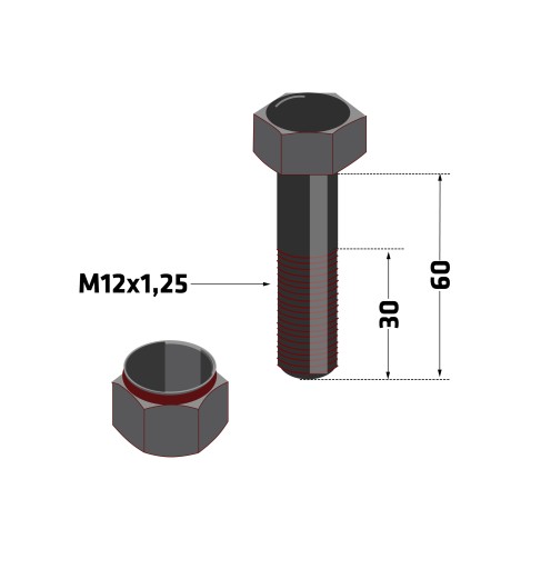 Tvrdená skrutka M12x60 triedy 10,9 do mulčovača Bruni