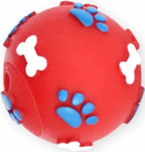 PET NOVA - Vzor loptičky labky a kostičky Hračka pre psa červená 6cm