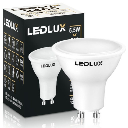 LED žiarovka GU10 5,5W = 50W SMD 4000K neutrálna Premium LEDLUX nebliká