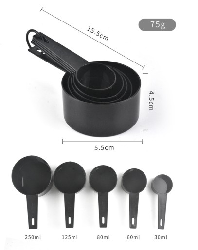 Kuchynské odmerky, odmerky, čierne funkčné poháre, sada 10 ks