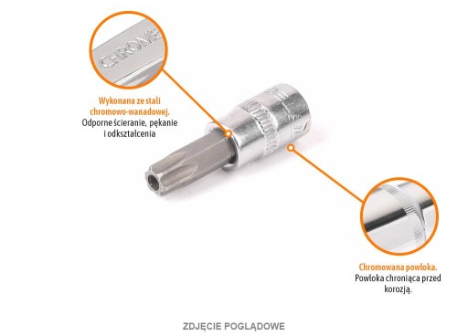 Drážkový kľúč TORX T9 S 1/4'' TEGEROVÝM OTVOROM