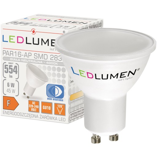 GU10 LED žiarovka 6W=45W SMD 554lm 120° Úspora energie Bez blikania 4000K