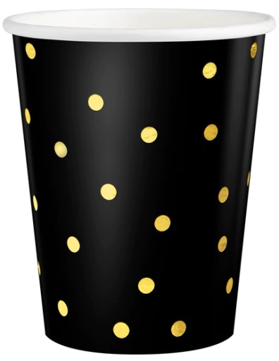 Čierne papierové poháre so zlatými bodkami 220ml 6 ks.