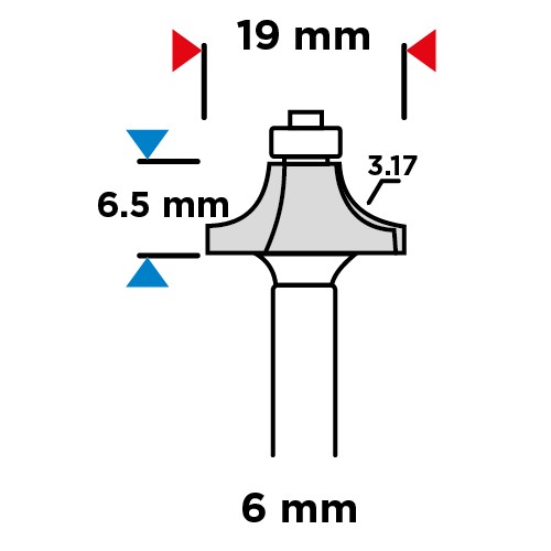Fréza s ložiskom, zaoblenie, HM, 19x6,5mm, 6mm