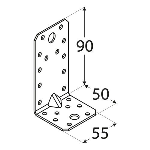 KPL3 Montážny uholník 90x50x55x2 Zosilnená stolárska spojka 10 ks
