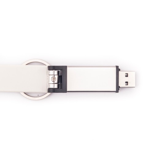 Kožená kľúčenka Pendrive biela 2 GB dátumovka
