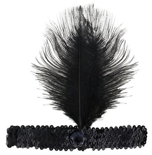 Čelenka s pierkom Čierna párty Charlestone Charleston 20. roky 30. roky 40. roky Retro