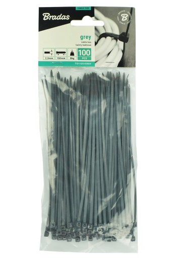 KABELOVÉ VIAZAČKY upínacie pásky 2,5x150 mm 100 ks ŠEDÉ SVORKY