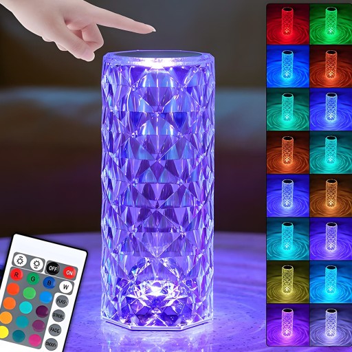 LED USB nočná krištáľová stolná lampa DIAMOND RGB touch + REMOTE