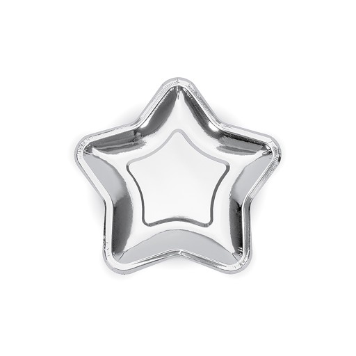 Papierové taniere STAR, strieborné, chrómové, 6. narodeniny