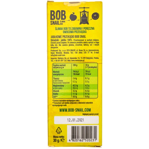 BOB SNAIL JABLKO SLIMÁK 100% JABLKÁ 30G